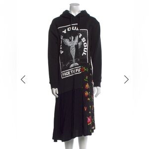 Alexander MCQ Black Graphic Hoodie Dress with Floral Design